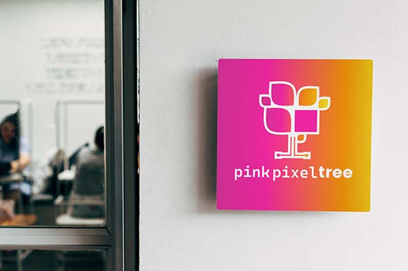 Pink Pixel Tree Office Sign